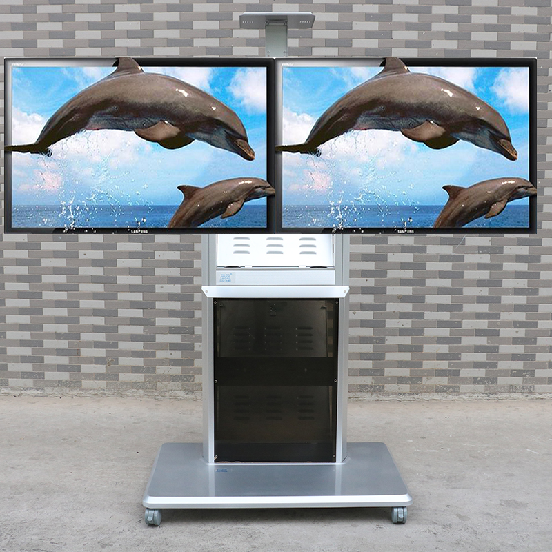 熱銷款液晶電視雙屏移動(dòng)推車上下兩層帶終端柜電視移動(dòng)支架