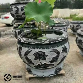 庭院門海石雕魚缸大理石水缸流水水景花盆